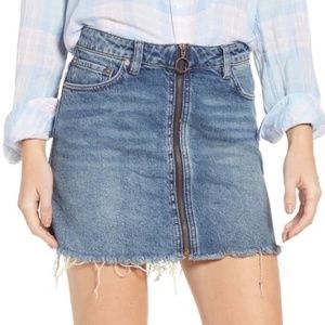 Free People Zip It Up Frayed Jean Skirt NEW